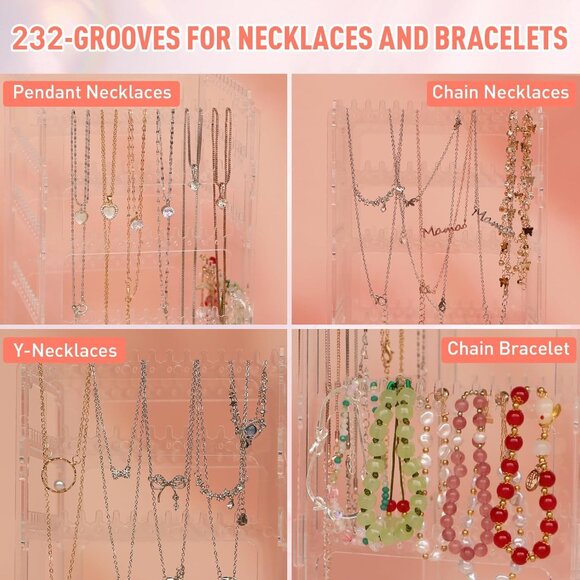 360 Rotating Earring Holder Stand Acrylic Jewelry Organizer with 5 Tiers Storage - Picture 4 of 9